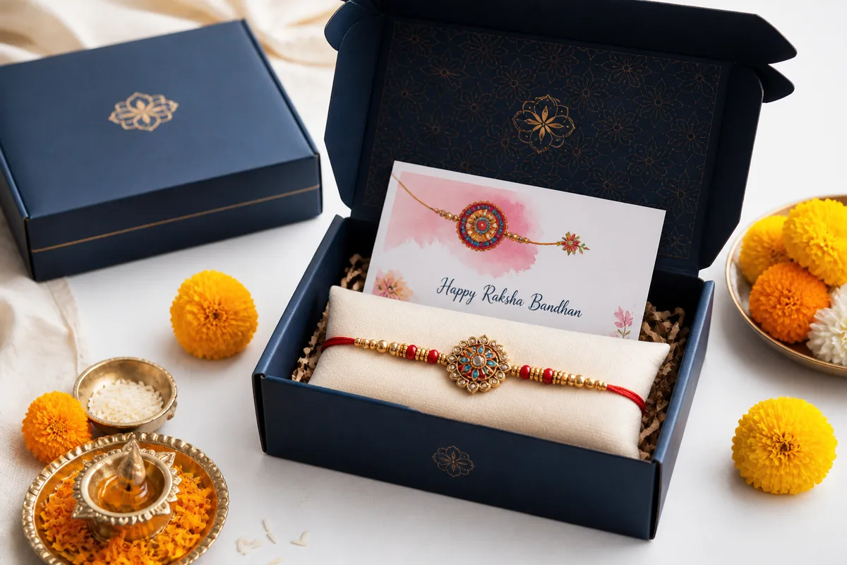 FineEx Rakhi gift box with greeting card