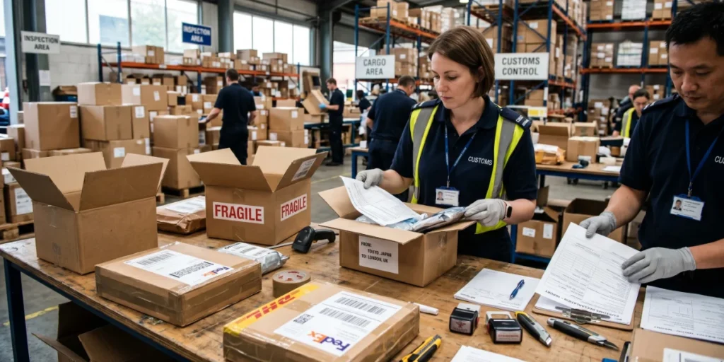 Customs check for a Canada to India courier parcel