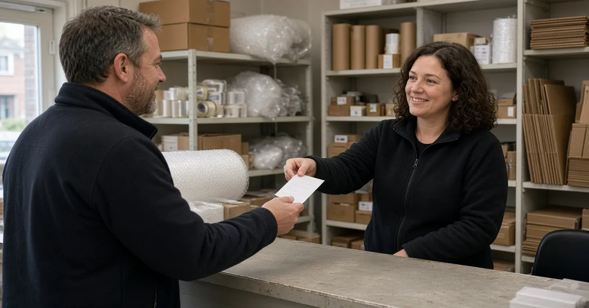 Customer booking extra-bag courier shipping at the FineEx Surrey counter