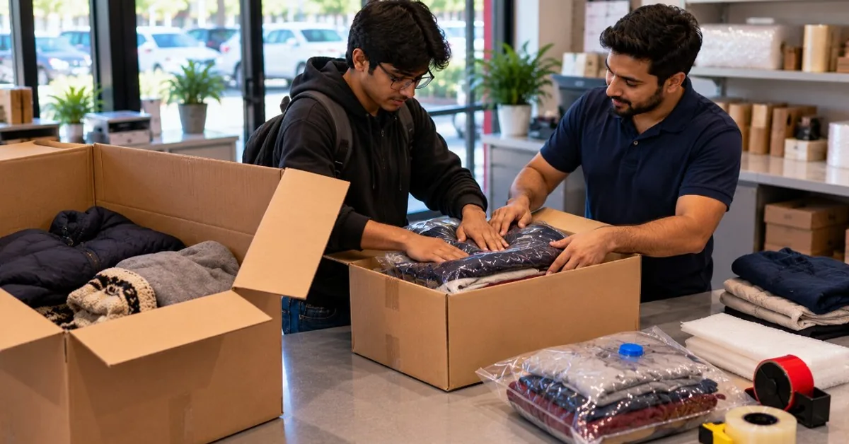 FineEx packing help — oversized clothes box vs vacuum-packed right-sized carton